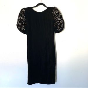 Vtg Sz 12 Black Gold Velvet 80's Dress
